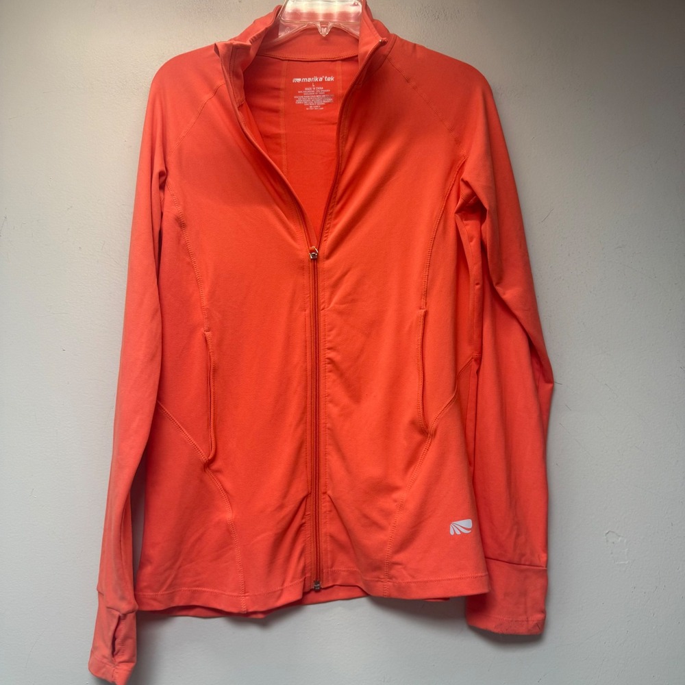 Marika Tek Full Zip Jacket Womens L Coral Orange Excellent Thumbhole Pockets